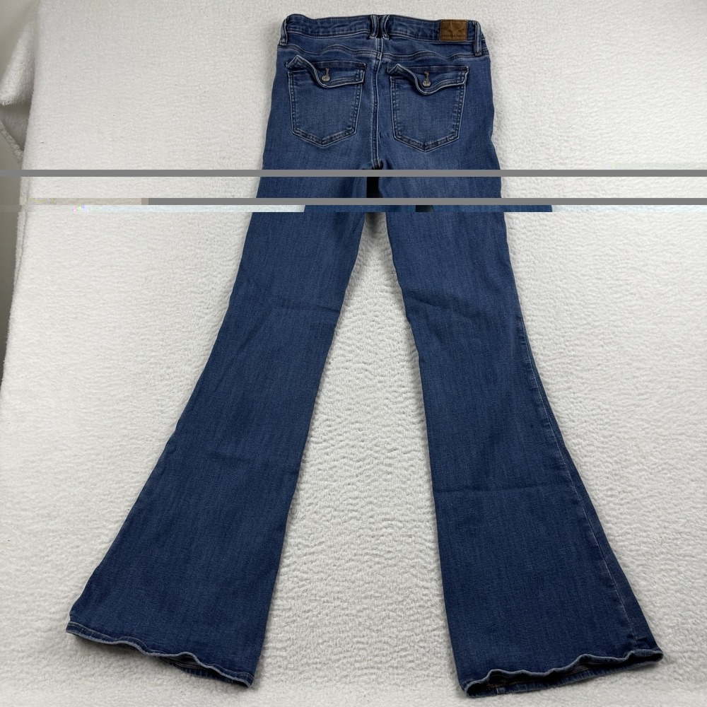 American Eagle Jeans 6 X Long Blue Low Rise Flare Flap Pocket Stretch Denim - Picture 10 of 12